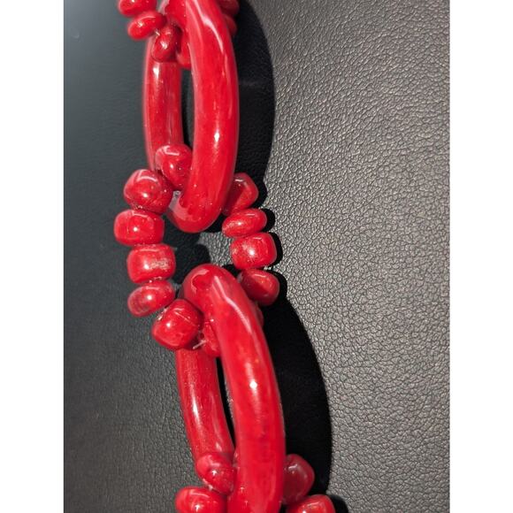 Vintage Red Acrylic Bead Chain Necklace 27"-29.5" - Picture 4 of 8